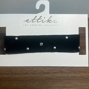 Ettika Black Velvet and Silver Necklace Choker NWT